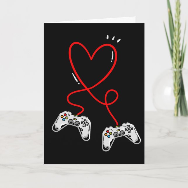 Valentines Day Controllers Heart Video Game Gamer  Card (Front)