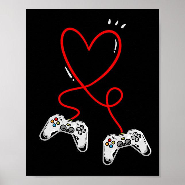 Valentines Day Controllers Heart Video Game Gamer  Poster (Front)