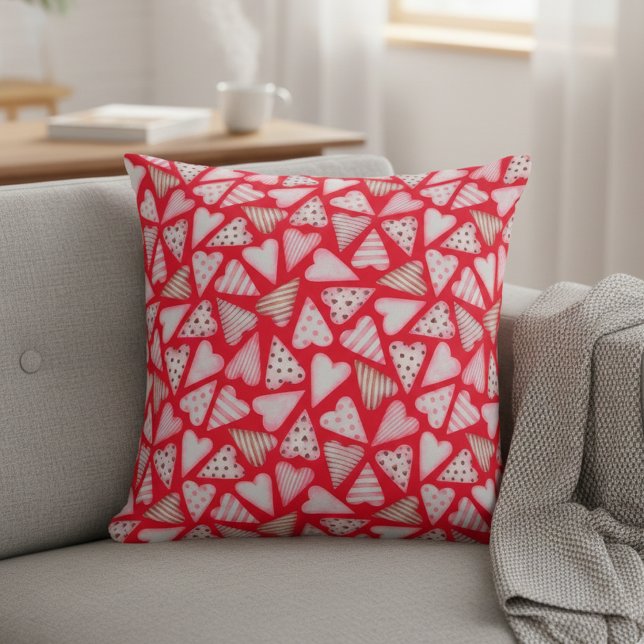 Valentine's Day Cookie Hearts watercolor  Cushion (Creator Uploaded)