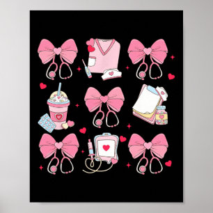 Valentine's Day Coquette Bow Nurse - Black, Small, Poster