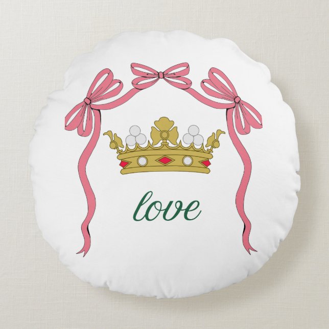 Valentine's Day Coquette Heart Bow Valentine's Round Cushion (Front)