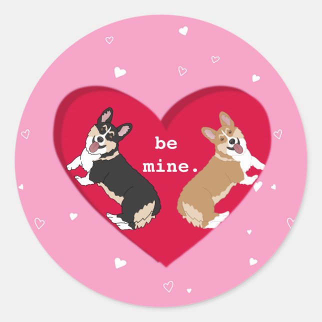 Valentines Day Corgi XOXO Be Mine Classic Round Sticker (Front)
