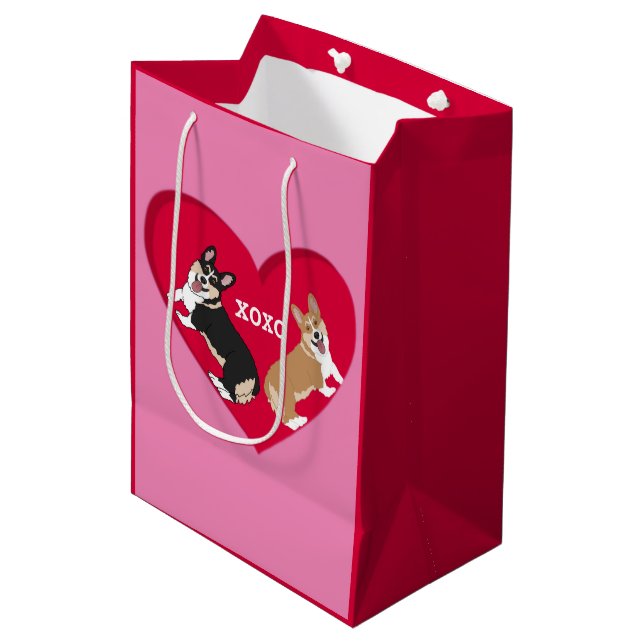 Valentines Day Corgi XOXO  Medium Gift Bag (Front Angled)