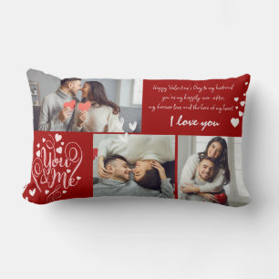 Valentines day couple Photo collage red and pink Lumbar Cushion