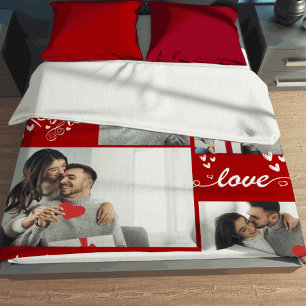 Valentines day couple Photo collage red Love Fleece Blanket