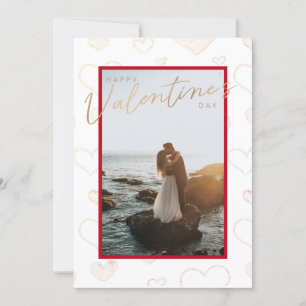 Valentines Day Couple Photo Hearts Shapes Red  Holiday Card