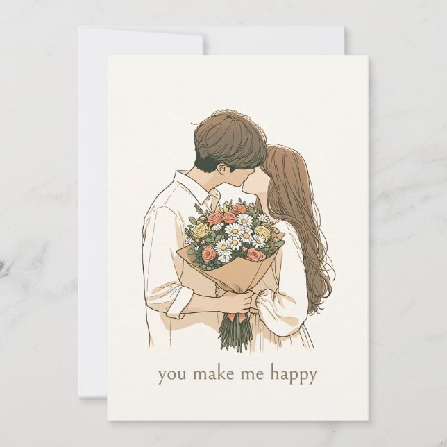 Valentine's Day couple with bouquet of flowers Invitation (Front)