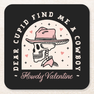 Valentines Day cowboy dark romance gothic black Square Paper Coaster