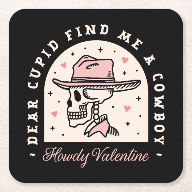 Valentines Day cowboy dark romance gothic black Square Paper Coaster (Front)