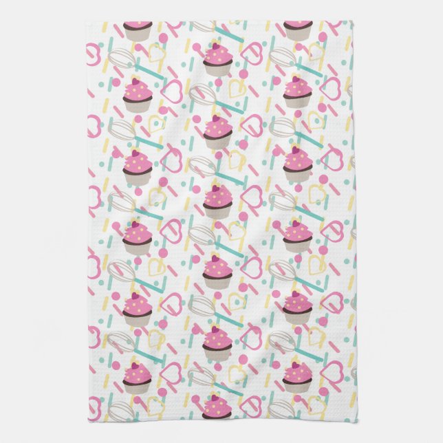 Valentines Day Cupcake Bakery Whisk Tea Towel (Vertical)