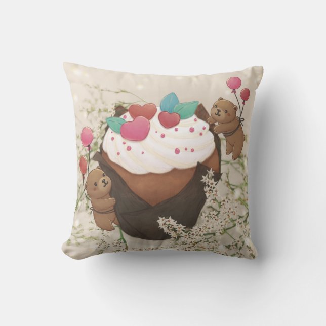 Valentine's Day: Cupcake & Teddy Bears Cushion (Front)