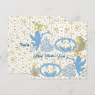 Valentines Day Cupid Blue Gold Sheen Romantic Cute