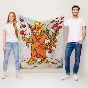 Valentine's Day Cupid's Love Cat Fleece Blanket