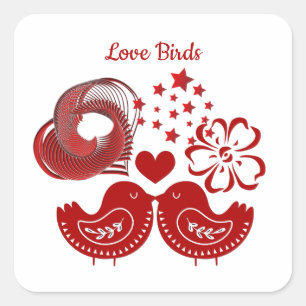 Valentine's Day Custom Text Love Birds Square Sticker