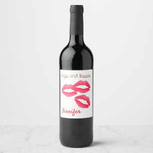 Valentine's Day Customisable Hugs and Kisses Wine Label