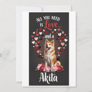 Valentine's Day Cute akita dog Photo cuddle Holiday Card