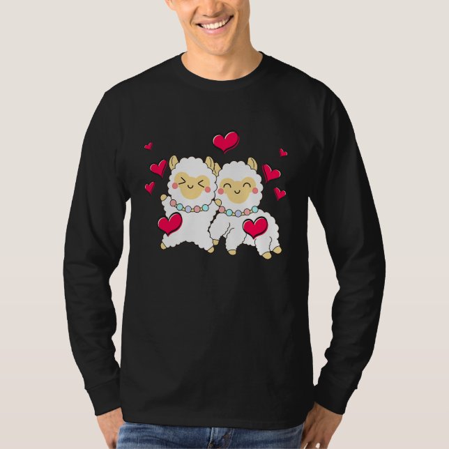 Valentines Day Cute Alpaca  Boyfriend Girlfriend T-Shirt (Front)