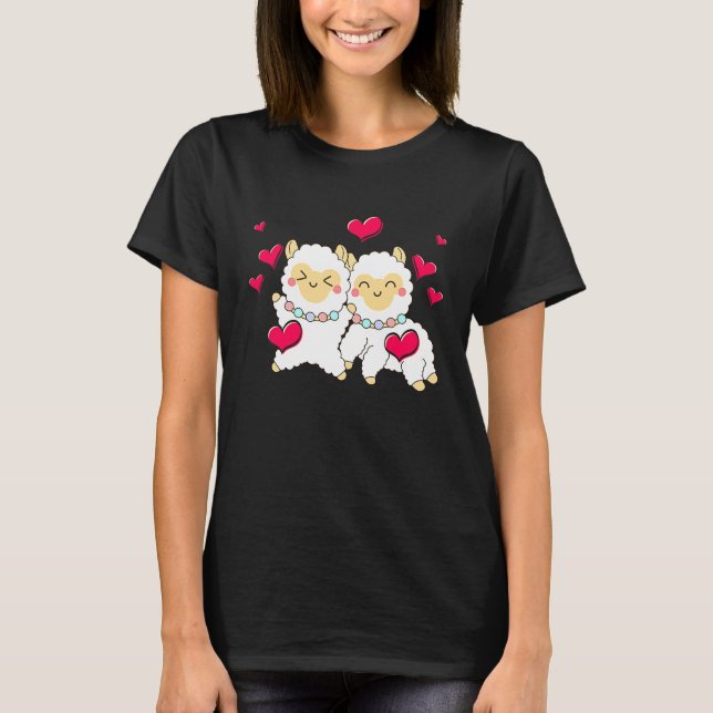 Valentines Day Cute Alpaca  Boyfriend Girlfriend T-Shirt (Front)