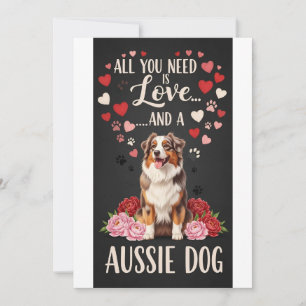 Valentine's Day Cute aussie  dog Photo cuddle Holiday Card