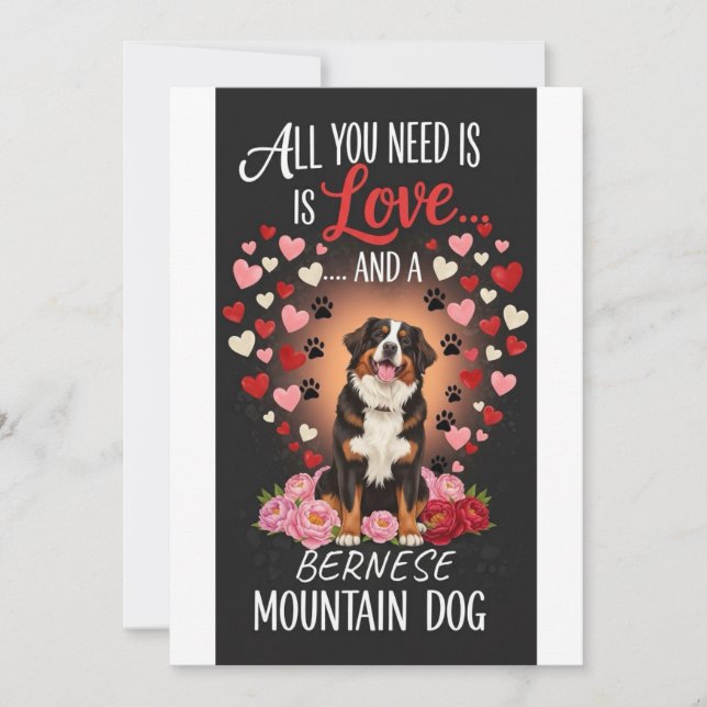 Valentine's Day cute bernese mountain dog Photo   Holiday Card (Front)