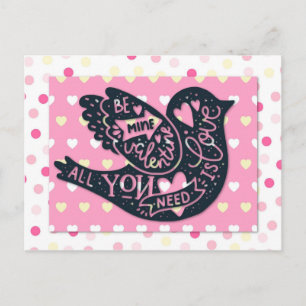 Valentines Day Cute Bird Polka Dots Postcard