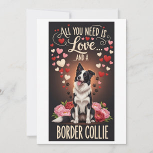 Valentine's Day Cute border collie Photo Cuddle Holiday Card