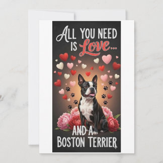 Valentine's Day cute boston terrier dog Photo   Holiday Card