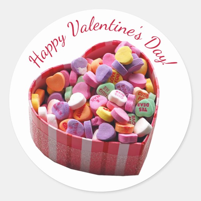 Valentine's Day Cute Candy Hearts  Classic Round Sticker (Front)