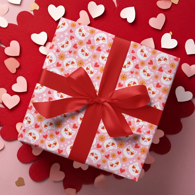 Valentines Day Cute Cat Heart Sunglasses Wrapping Paper (Creator Uploaded)
