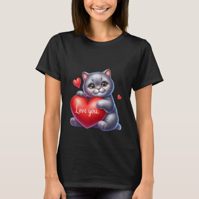 Valentine's Day Cute Cat Hearts Balloons Art ✨🐱🎈 T-Shirt (Front)