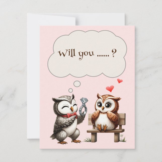 Valentines Day Cute Couple of Owls Love Proposal Holiday Card (Front)