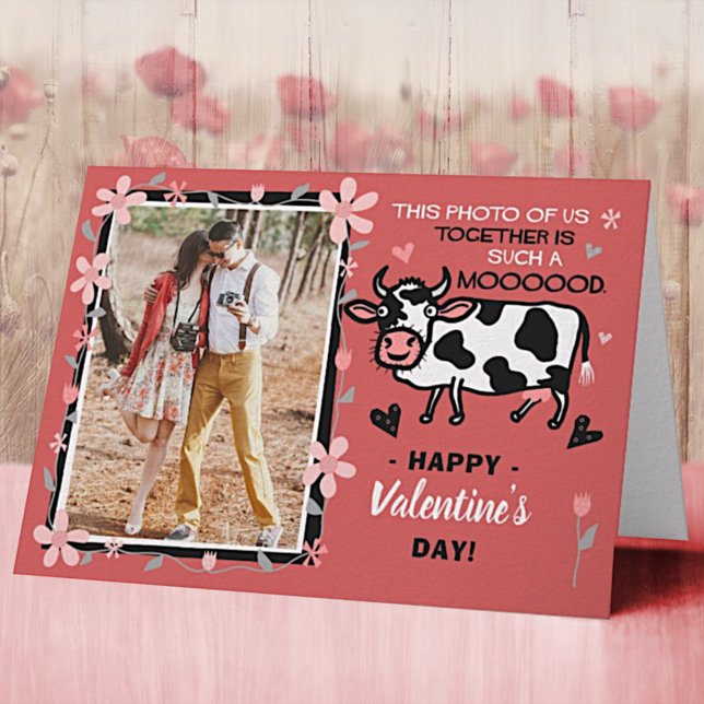 Valentine's Day Cute Cow Custom Couple Photo Funny Card (Creator Uploaded)