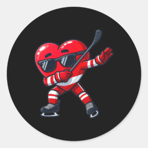 Valentines Day Cute Dabbing Heart Ice Hockey Funny Classic Round Sticker