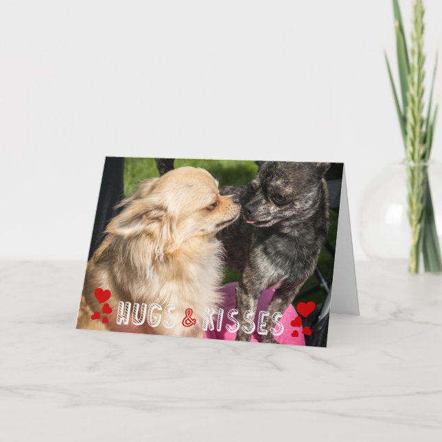 Valentine's Day Cute Dog Photo Hugs and Kisses Holiday Card (Front)