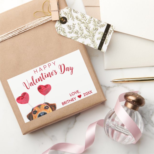 Valentine's Day Cute Funny Dog Heart Headband Rectangular Sticker (Gifting)