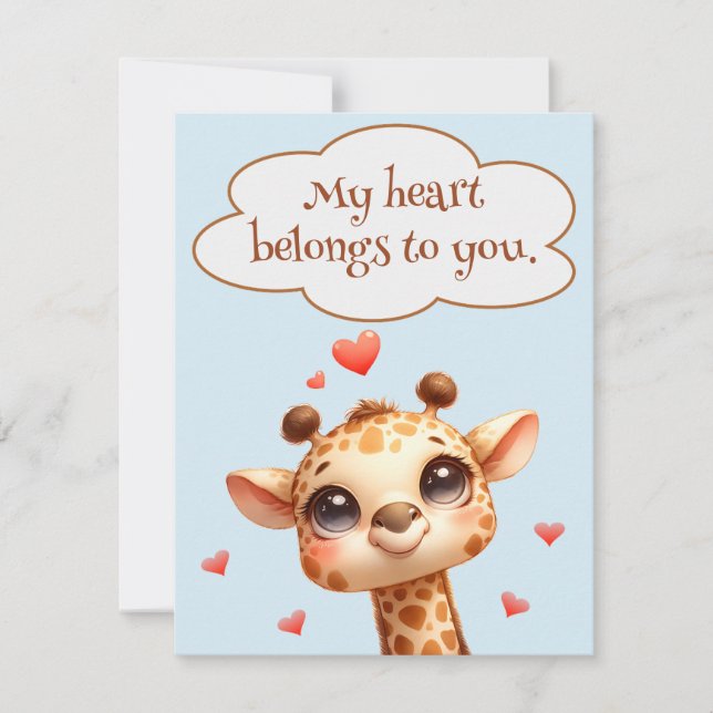 Valentines Day Cute Giraffe Love Message Holiday Card (Front)