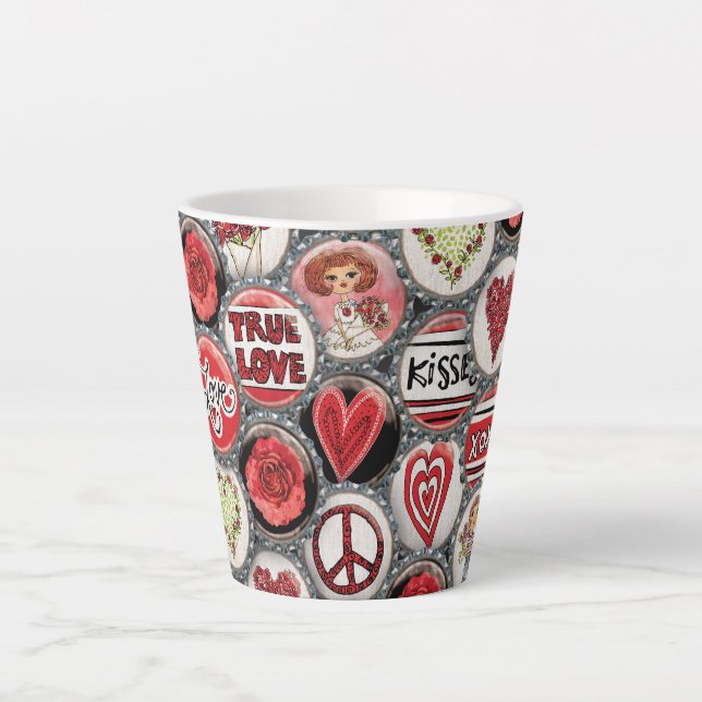 Valentine's Day Cute Girl Red Floral Heart Roses  Latte Mug (Front)