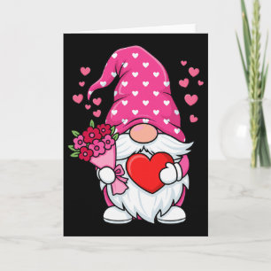 Valentine's Day Cute Gnome Holding Heart Pink Flow Card