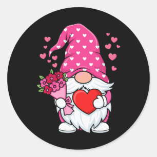 Valentine's Day Cute Gnome Holding Heart Pink Flow Classic Round Sticker