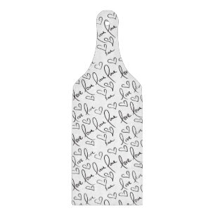 Valentines Day Cute Hand Drawn Hearts Black White Cutting Board