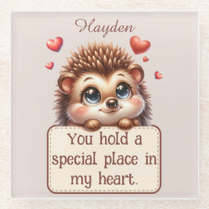 Valentines Day Cute Hedgehog Love Message Glass Coaster