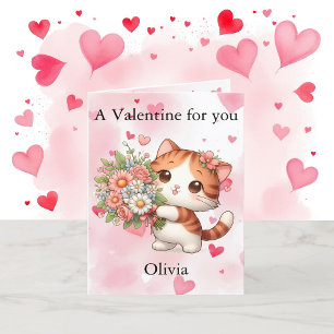 Valentine's Day Cute Kitten Add Child's Name Holiday Card