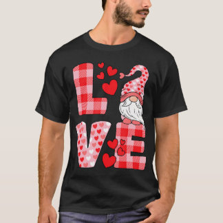 Valentines Day Cute Love Heart Gnome Pink Buffalo T-Shirt