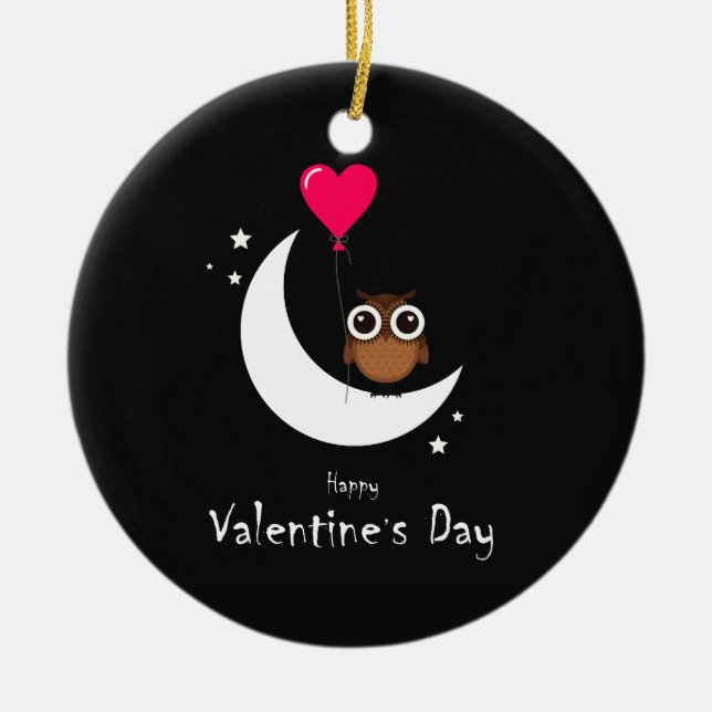 Valentine's Day Cute Owl Double Sided Ornament (Front)