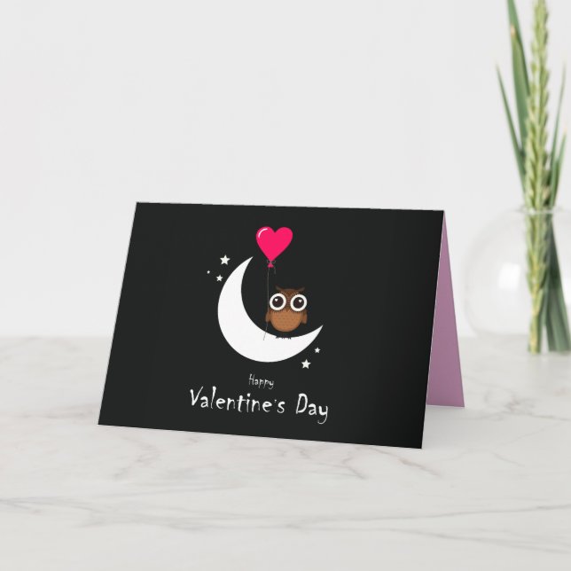 Valentine's Day Cute Owl Foldable Card (Front)