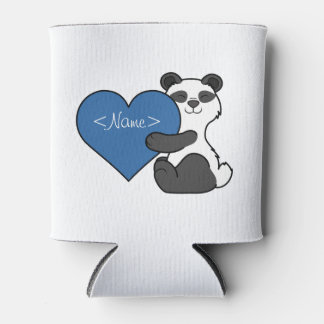 Valentine's Day Cute Panda Bear with Blue Heart Can Cooler