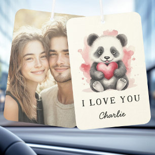 Valentines day cute panda holding heart name photo car air freshener