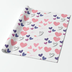 valentines day cute pink and purple heart  wrapping paper
