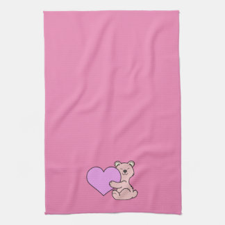 Valentine's Day Cute Pink Bear with Heart Tea Towel