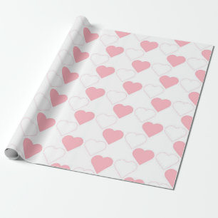 Valentine's Day Cute Pink Heart Pattern White  Wrapping Paper